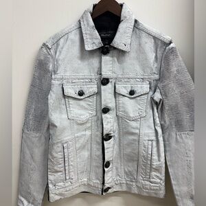NWOT Philipp Plein Light Gray paint Coated Denim Jacket